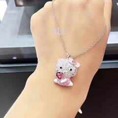 ネックレス女性ハローキティペンダント学生ins韓国版百合ネット赤気質ファッション純銀鎖骨鎖