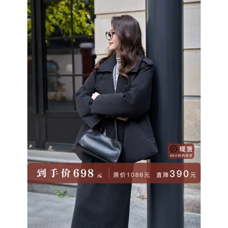 断码清仓丨90白鹅绒风衣羽绒服女冬季韩系廓形加厚保暖黑色外套