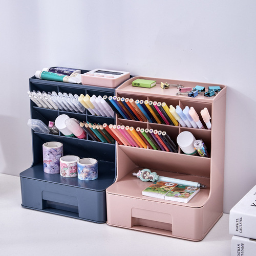 Internet celebrity oblique plug-in pen holder stationery storage box student cartoon pen holder office multi-functional storage rack drawer type