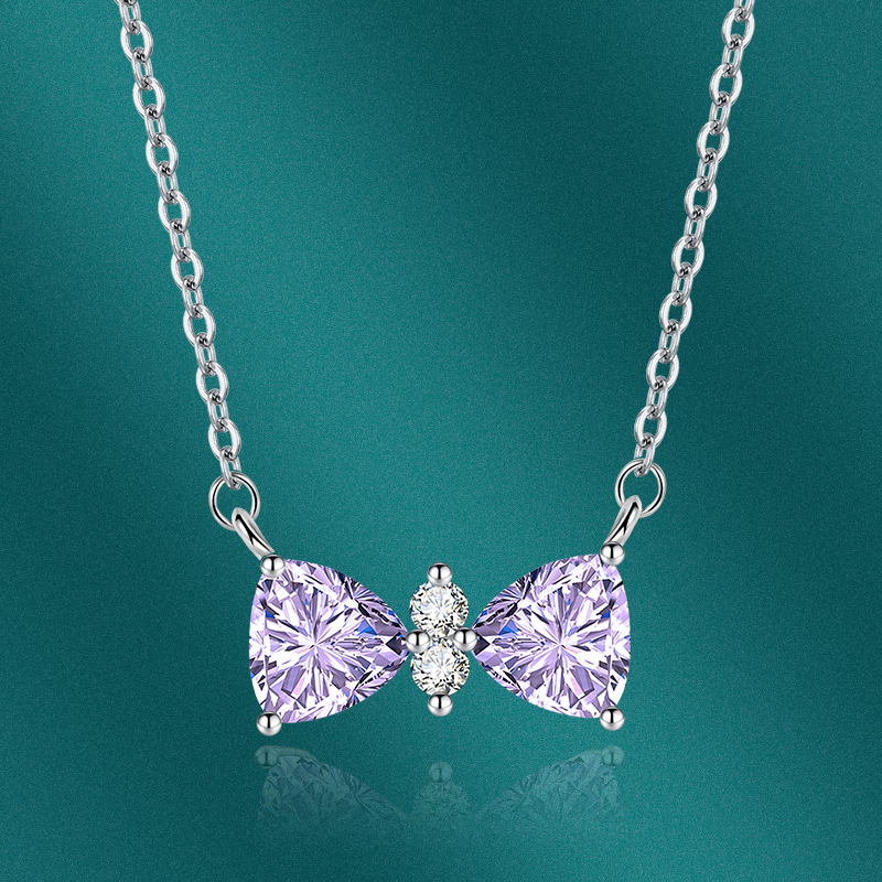 Fashion Bow Knot Copper Plating Zircon Pendant Necklace 1 Piece