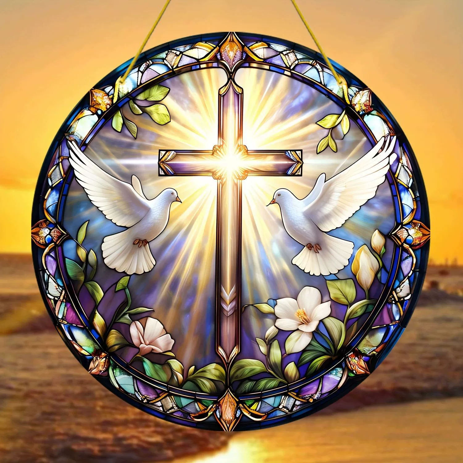 Трансграничный цветной религиозный крест белый голубь подвесные украшения акриловый диск для дома крыльцо витрины подвески