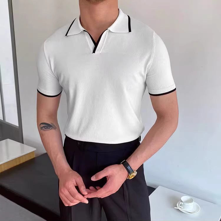 Verano nuevo estilo suéter de manga corta camisa POLO a juego de colores para hombres solapa delgada camiseta de negocios comercio exterior transfronterizo al por mayor