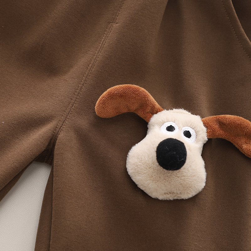 Vêtements de printemps pour garçons et filles, dessin animé de chiot 3D, col rond fendu, manches longues, 1 ensemble 2 pièces pour enfants, automne 2024_voghion.com