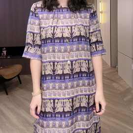 Y25012圆领时尚拼接宽松气质女士连衣裙
