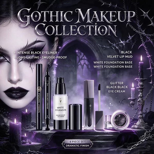 Young Vision 4Pcs Halloween Facial Makeup Set Black European and American Makeup Gothic Style
