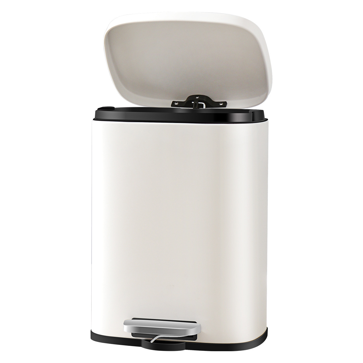 Cubierta fija blanca mate, bote de basura curvo cuadrado, sala de estar, cocina, bote de basura, pie simple, pie, bote de basura