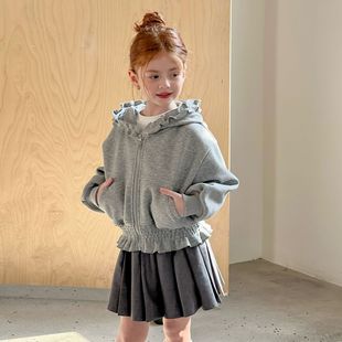 Autumn Girls Casual Jacket 2025 Autumn New Children's Hooded Lace Zipper Sweatshirt Western Style Cardigan