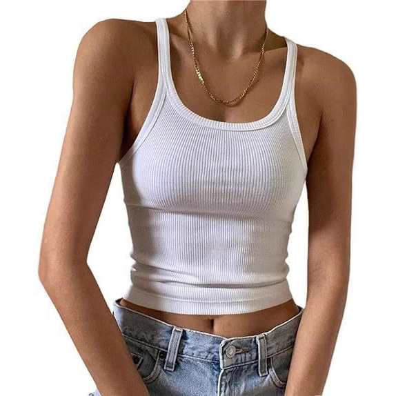 Cross-border Amazon Camisole European and American Vest Women's Summer Spice Girls Outer Wear Thin Vest Navel Milk Silk Top
