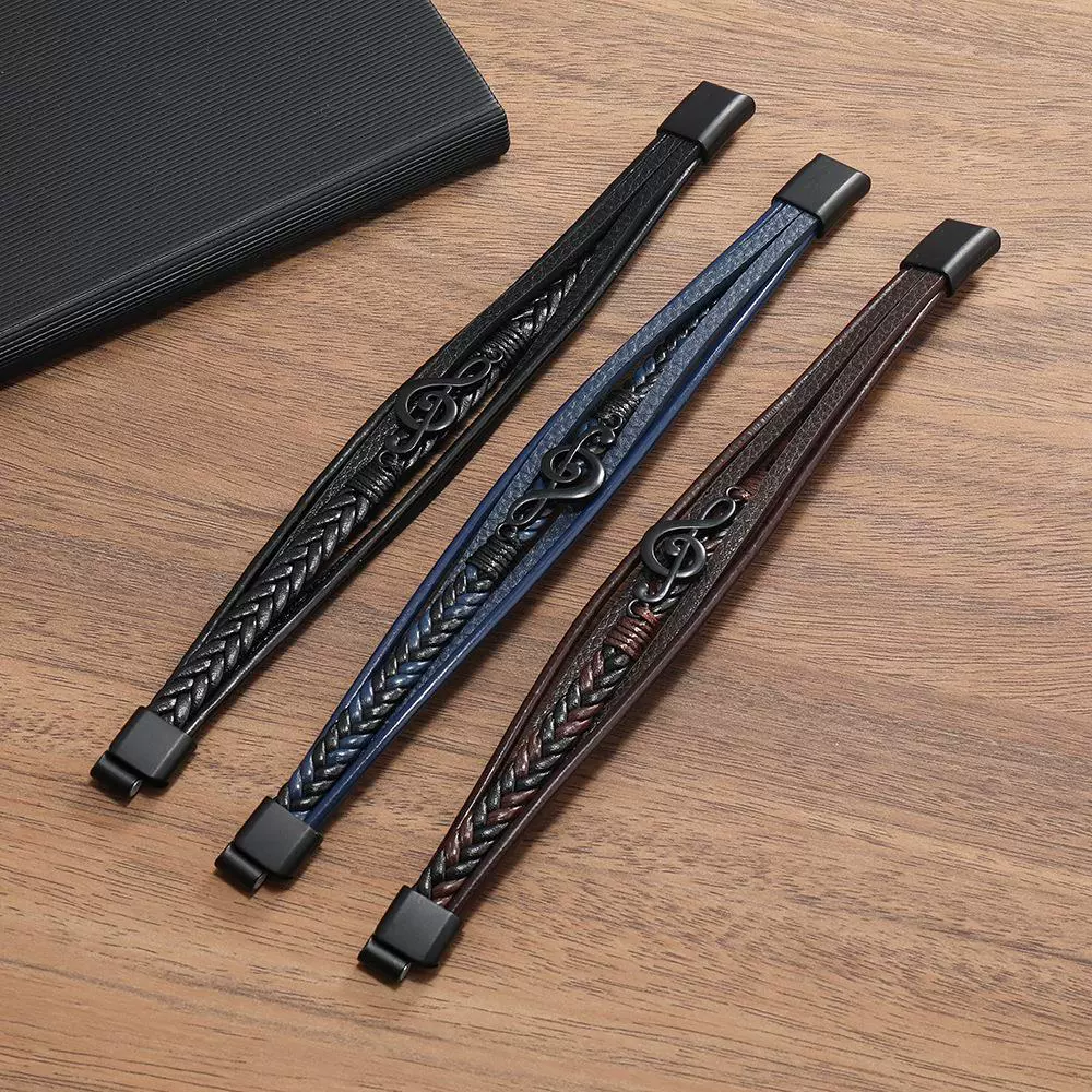 Men's PU Leather Bracelet RH360, Multi-Layer Beaded & Alloy Accents, 21.5 cm