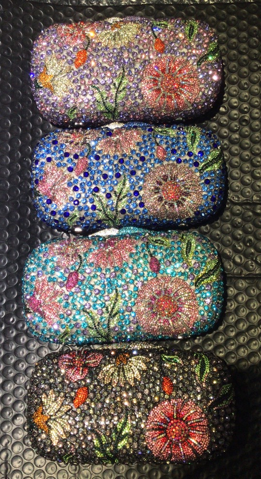 Túi clutch dạ hội hộp cứng kim loại đính đá lấp lánh — Màu xanh ngọc chi tiết 12