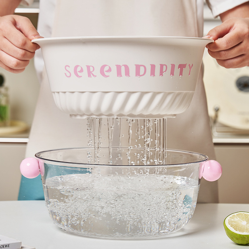 Canasta de drenaje de dopamina en el hogar Cocina de alto valor en el hogar Lavado de verduras de doble capa en el hogar Lavado de frutas de gran capacidad Canasta de verduras