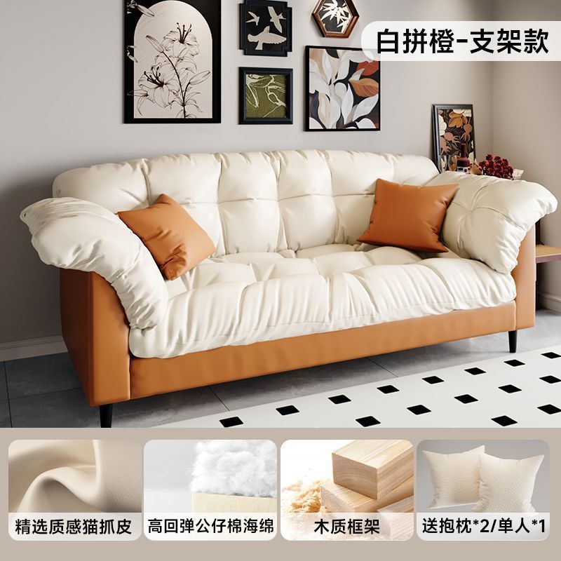 レトロなファブリックソファリビングルーム新しいダブルストレート列小さなアパートの寝室レンタルルーム怠惰なモダンなシンプルなソファ