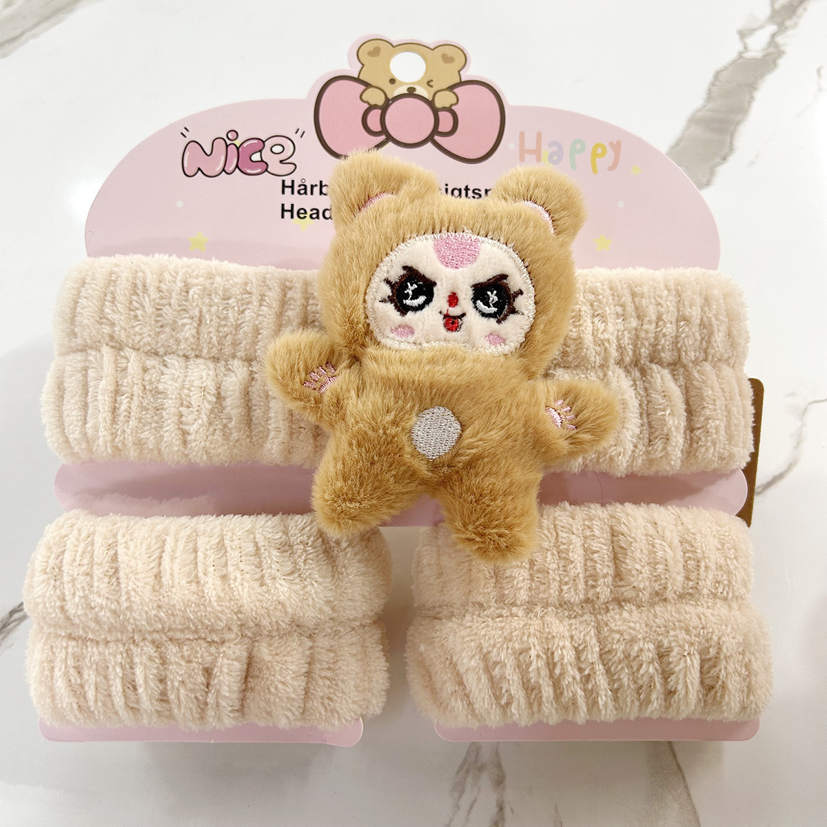 Banda de cabello de moda con tarjeta de papel dulce decoración de animales pequeños de peluche de lavado banda de cabello de dibujos animados correa de muñeca tridimensional