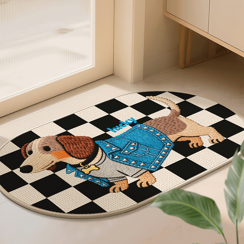 Cartoon Woven Bathroom Floor Mat Household Bathroom Water-Absorbent Quick-Drying Non-Slip Foot Mat Shower Room Imitation Linen Carpet