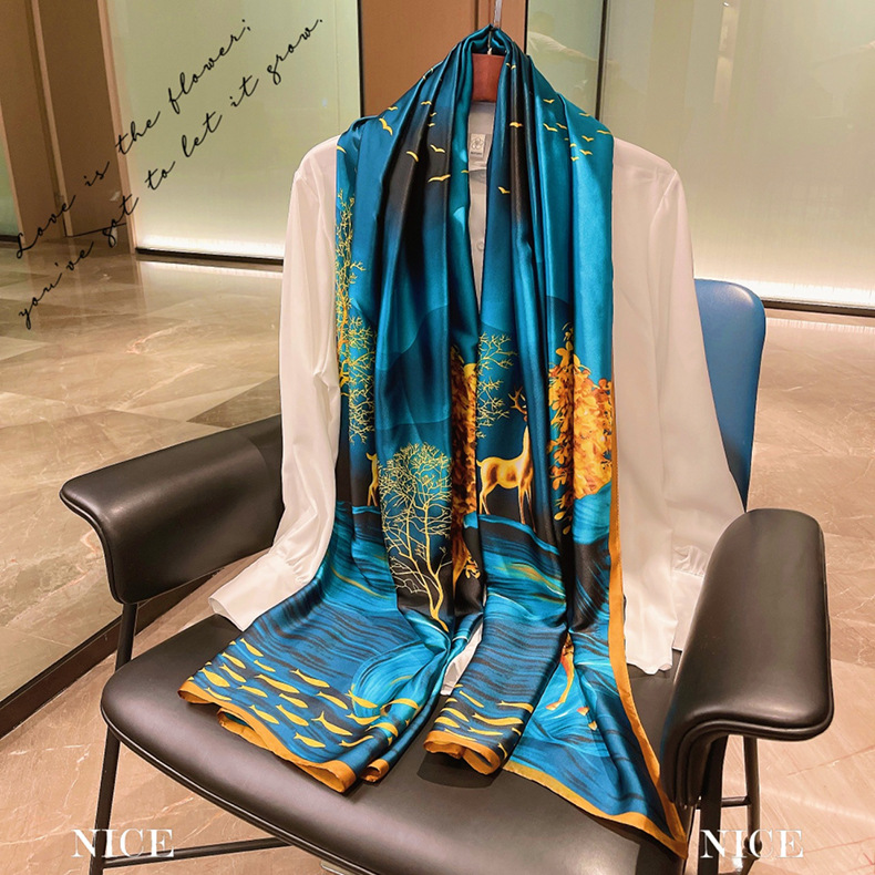 All The Way (deer) Has Your Live Printed Silk Scarf Spring And Autumn Silk Sun Protection Sunshade Vacation Style Beach Towel Scarf Shawl display picture 2