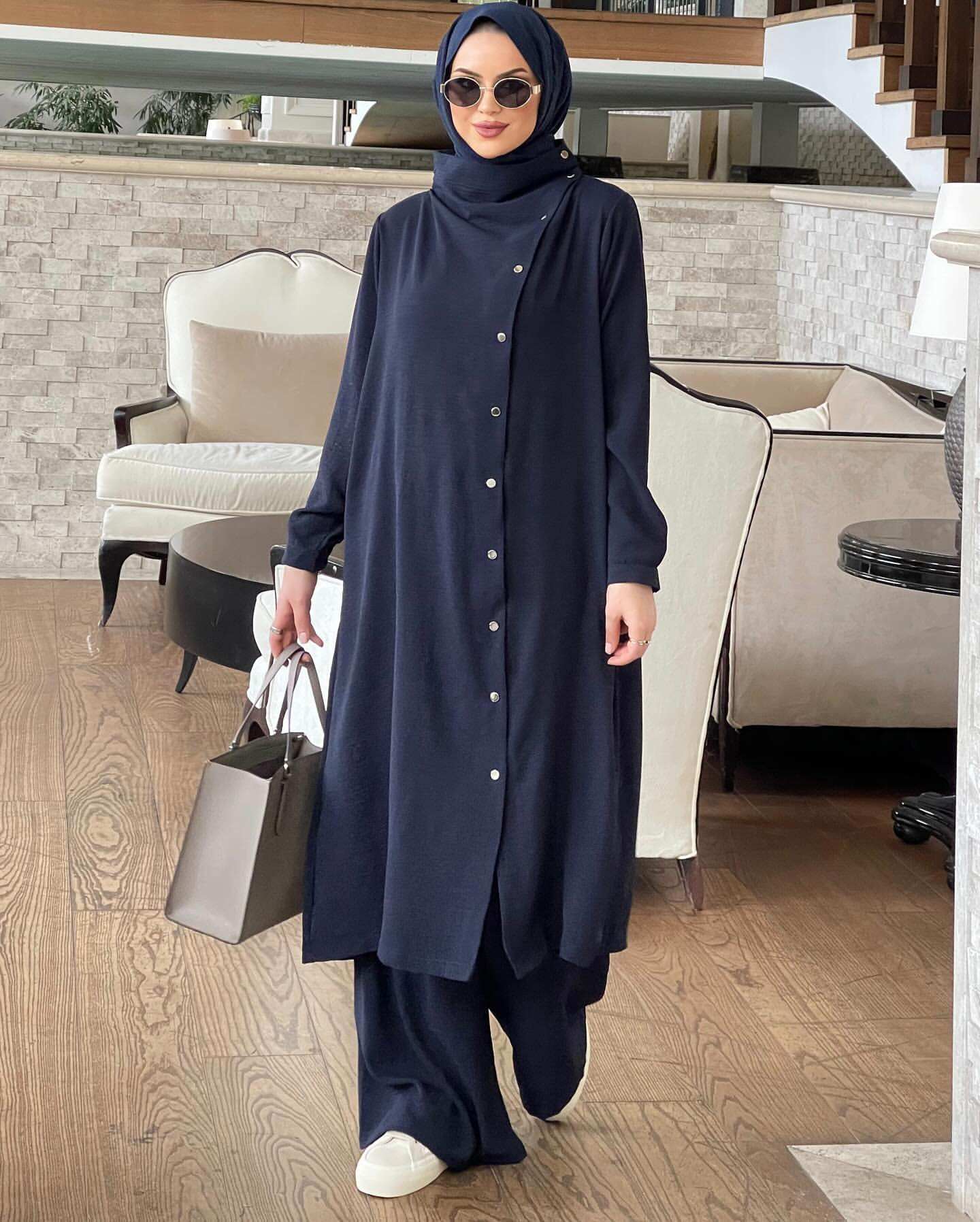 Muslim women's clothing Arabic style two-piece 2024 Spring Autumn new long sleeved shirt and pants set_voghion.com
