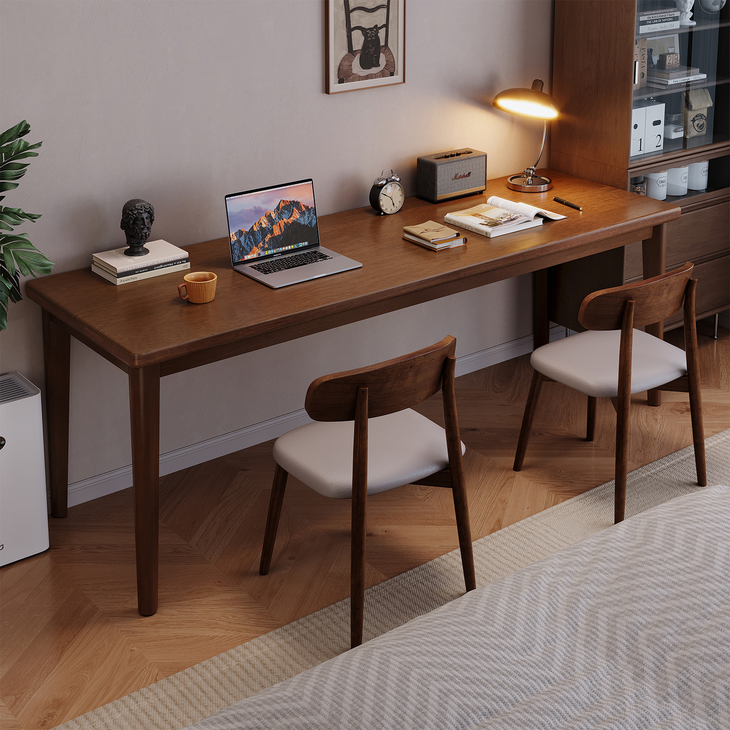 Mesa estrecha contra la pared de madera sólida para dos personas Mesa de estudio larga Mesa de escritura para estudiantes de escritorio de escritorio de escritorio