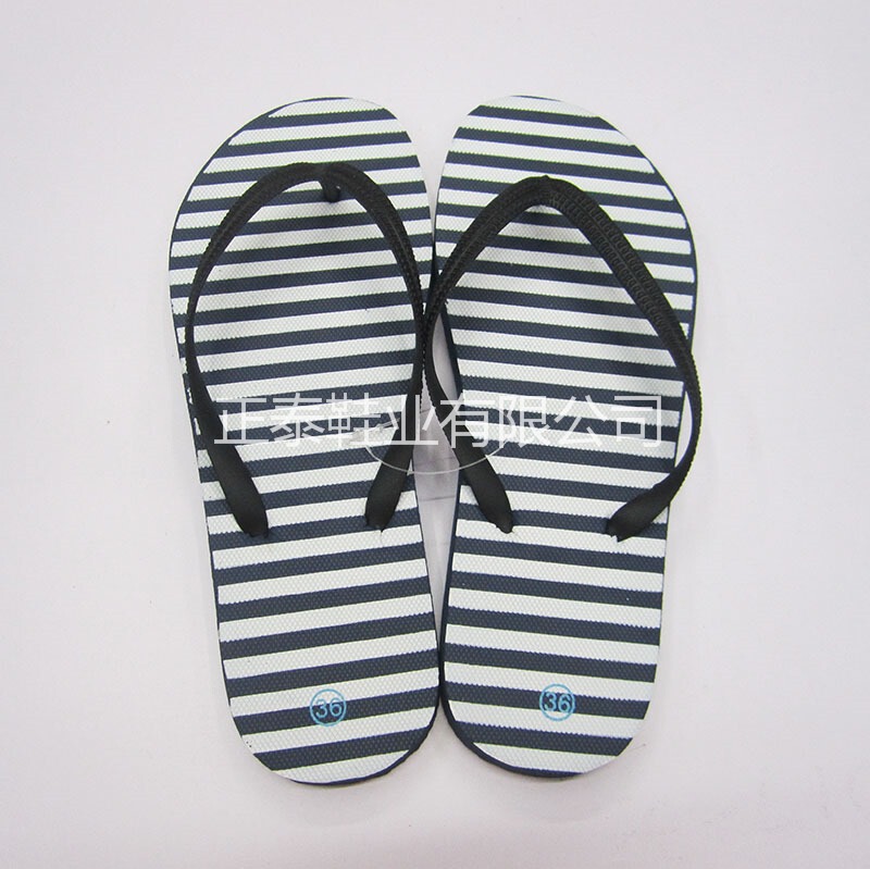 Foreign trade export summer flip-flops printed logo pattern women flat heel navy striped beach slippers wholesale