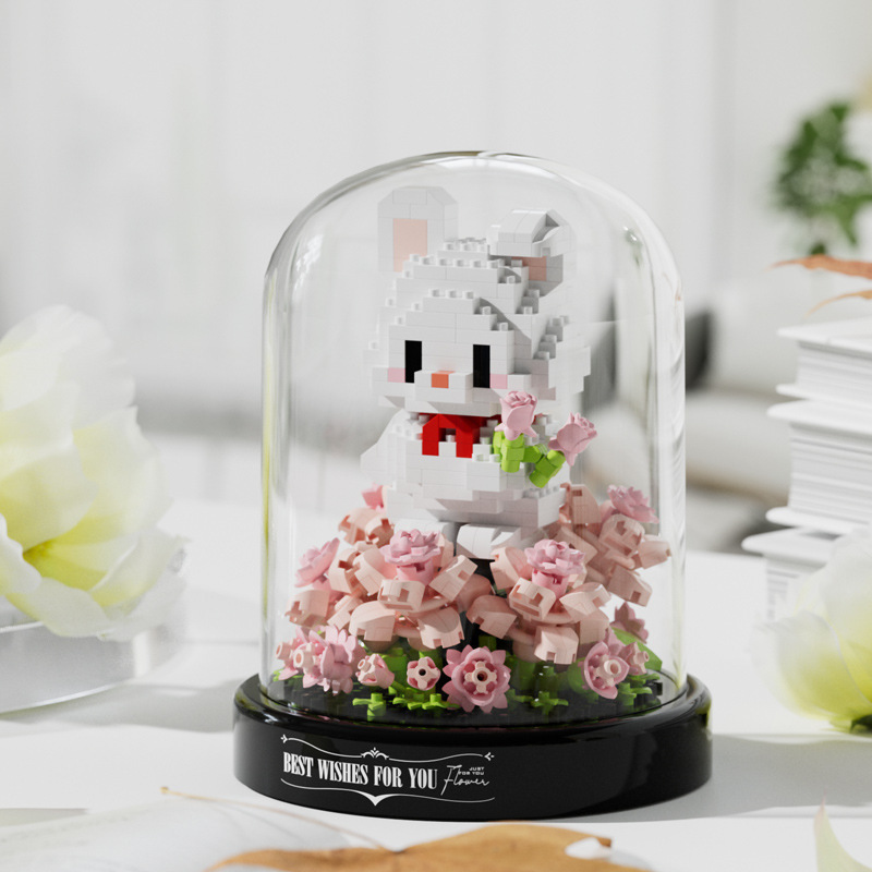 Compatible con la música fantasía estante de flores marcos de fotos de alta inmortalidad flor de bloques de escritorio decoración de las niñas de ensamblaje juguetes al por mayor transfronterizos