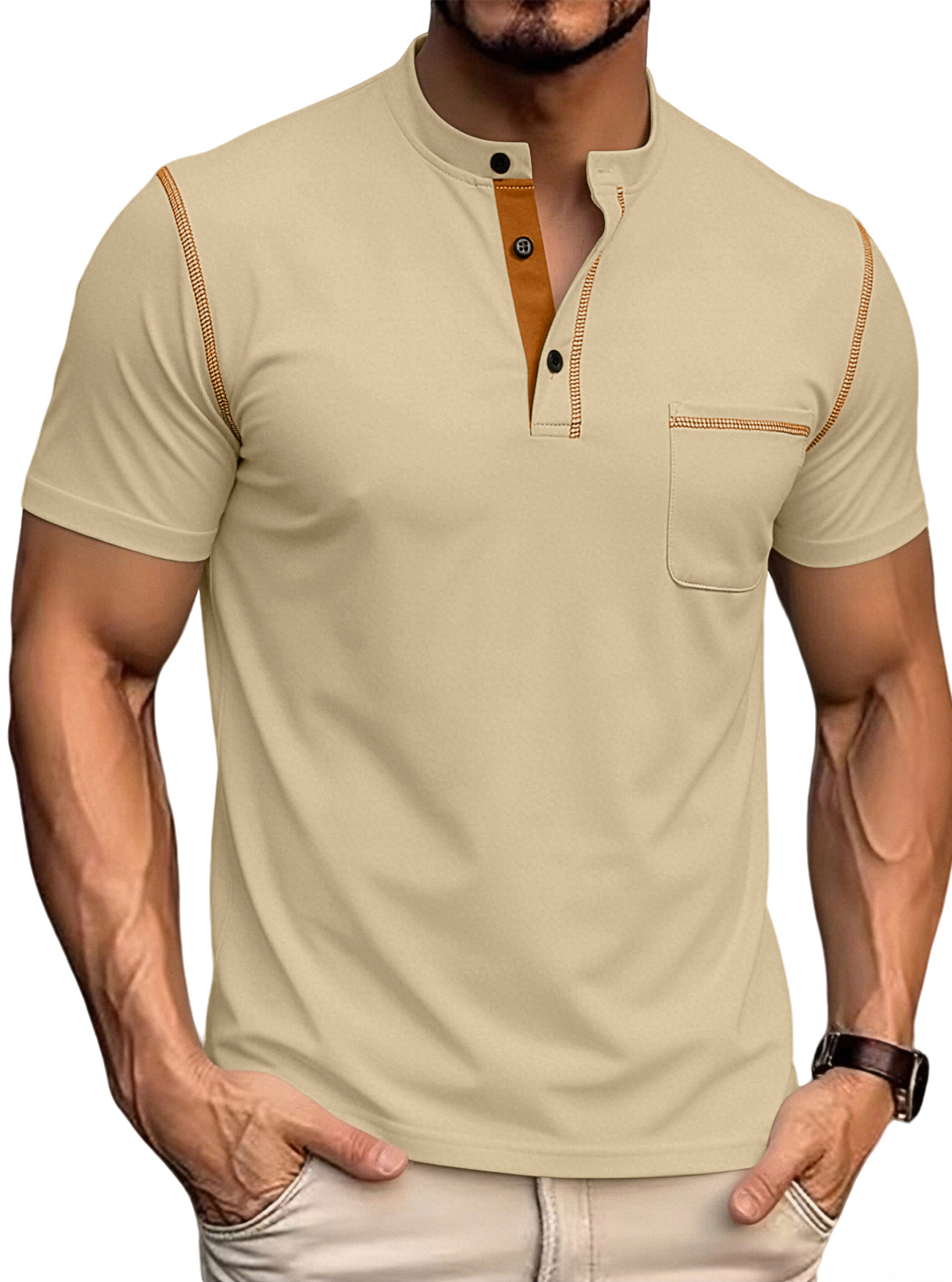 Verano nuevo Amazon hombre camiseta de manga corta estación independiente de comercio exterior transfronterizo rápido secado casual americano Henry polo
