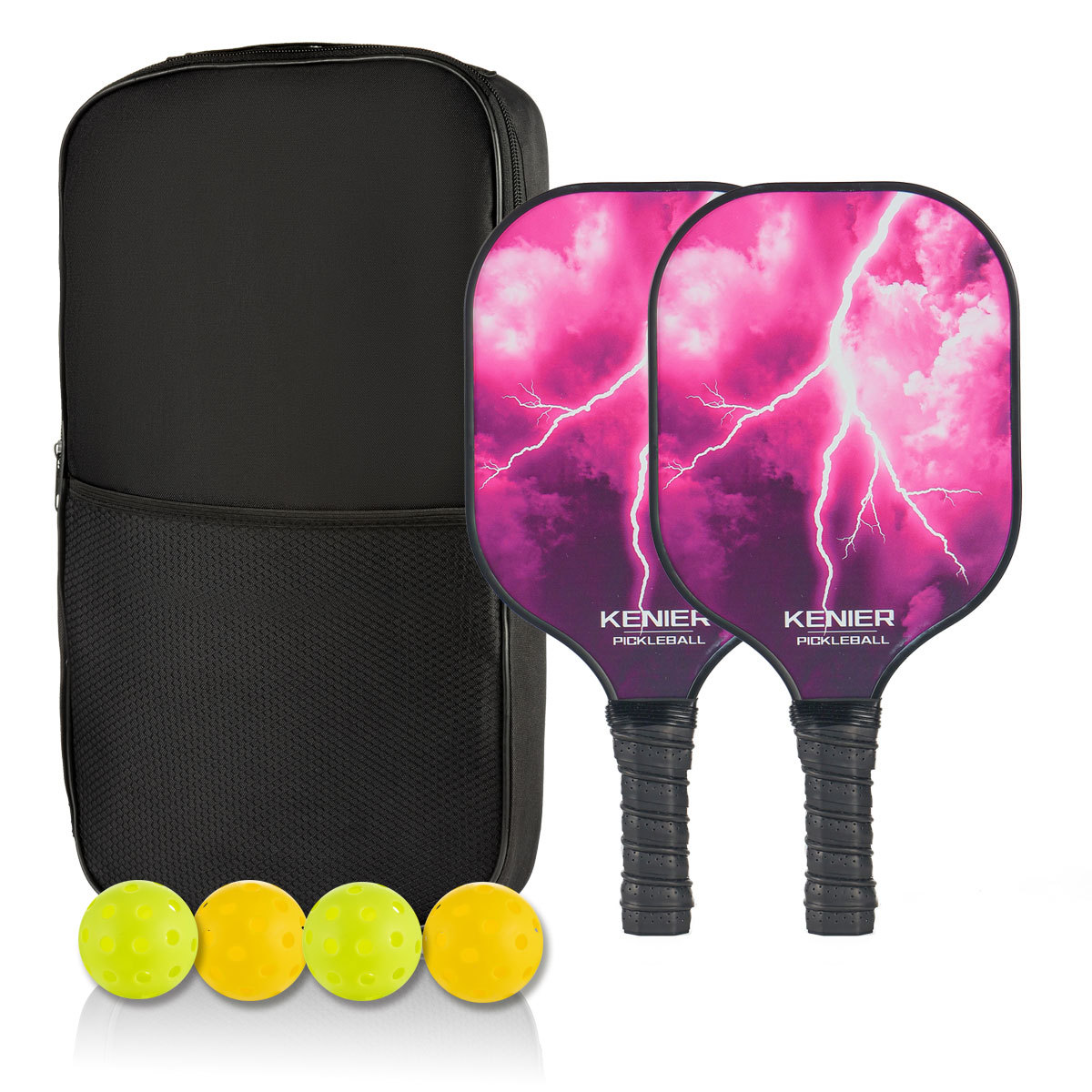 라이트닝 퍼플 유리섬유 더블 라켓 + 공 4개 + 라켓 가방