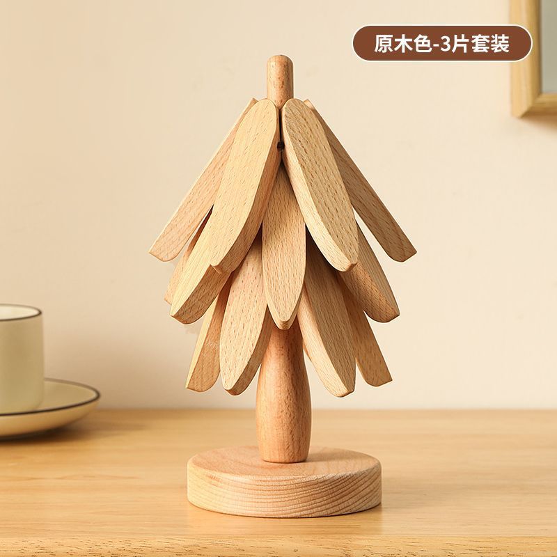Decoración de mesa de comedor de madera sólida un árbol de alto valor de superficie almohadilla aislante de árbol pequeño almohadilla aislante de árbol plegable creativo árbol de platos de comedor image 10