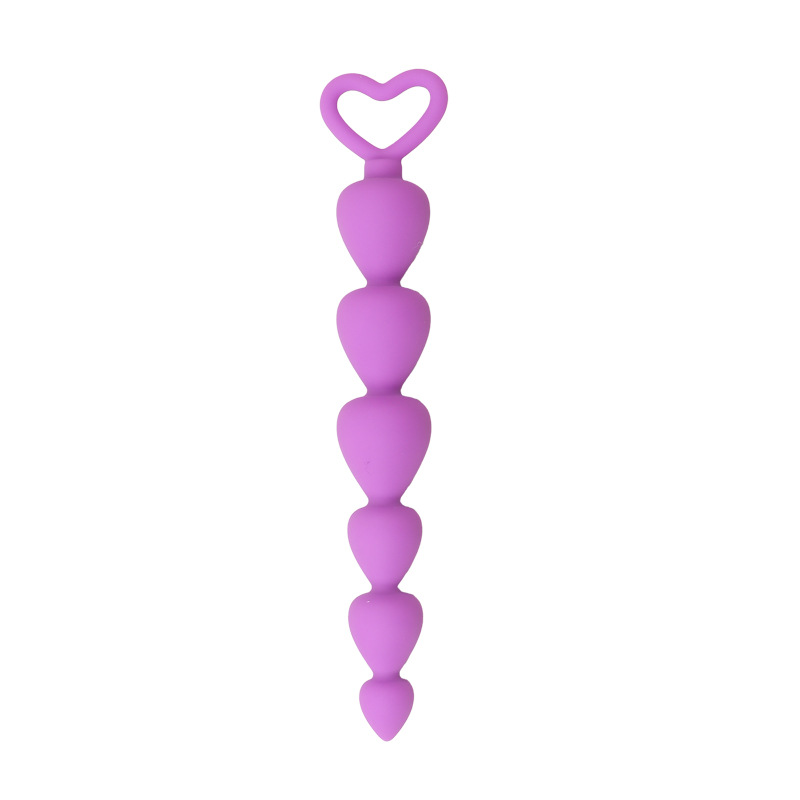 Silicone Heart-Shaped Anal Beads Plug, Berry Colour, Manual Non-Vibrating Design — detail image 6