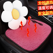 跨境批发纯色加热垫羊羔绒汽车坐垫冬季卡通熊猫太阳花朵内饰用品