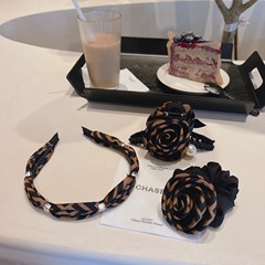 氛圍感～氣質棕咖色手工玫瑰花小香風復古法式花朵發圈抓夾頭箍