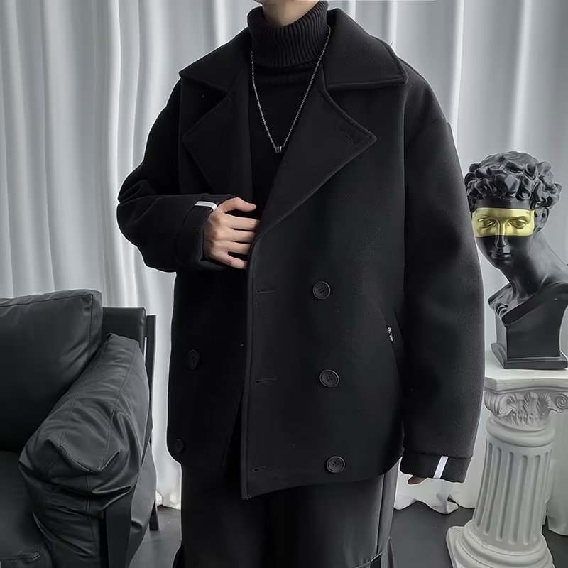 Abrigo de lana de los hombres corto otoño e invierno abrigo de lana marca de moda más tamaño cazadora casual moda coreana moda de los hombres