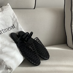 秒發！葡萄媽同款鞋漁網鏤空小眾外穿一字帶包頭平底涼拖鞋女