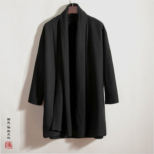 2024 winter new Chinese style men's cotton and linen jacquard long windbreaker fleece-lined padded coat a generation of hair