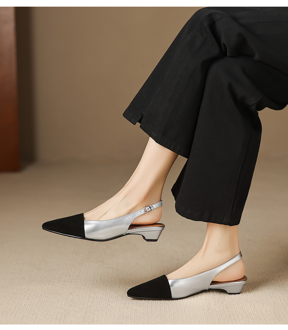 Sandal nữ gót thấp 2,5 cm mũi kín quai hậu phong cách tiểu hương — đen chi tiết 14