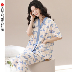 Summer thin 2024 new student pajamas women's sweet cute cardigan short sleeve trousers cotton home wear suit