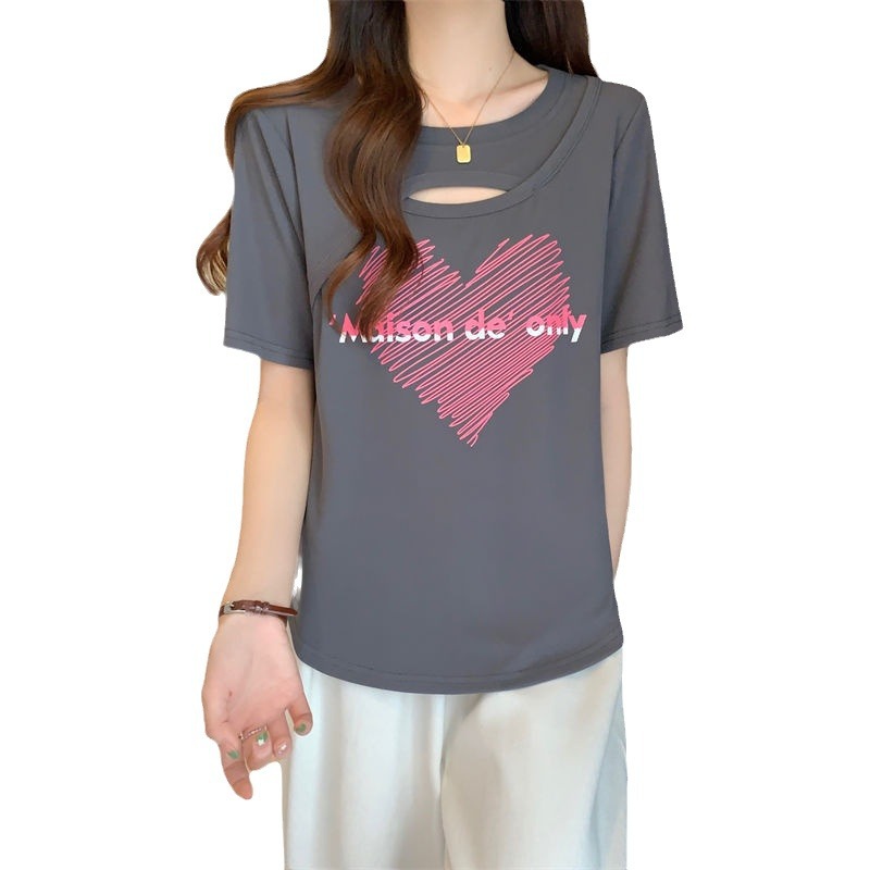 Más el tamaño de las mujeres ahuecadas de manga corta de las mujeres del verano 2023 nuevas mujeres de estilo coreano sueltas adelgazamiento todo partido superior de las mujeres