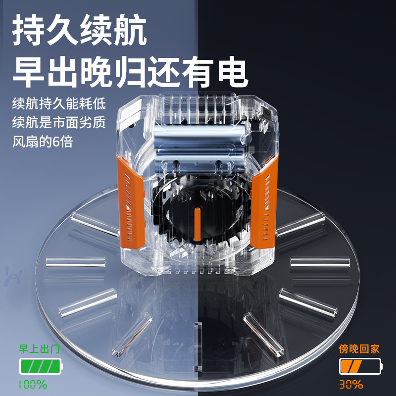 Portable, rechargeable, neck-clip, multi-functional mini fan for outdoor use, suitable for students, silent.