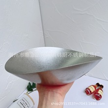 304不锈钢复古扇形餐盘怀旧不规则形沙拉盘雪花银异形盘商用托盘