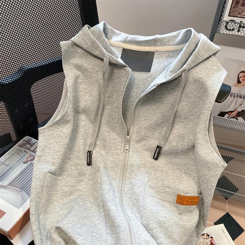 Spring New Sleeveless Vest Hoodie Women's Hooded Cardigan Jacket Korean High-end Zipper Niche Top Spring New Sleeveless Vest Hoodie Women's Hooded Cardigan Jacket Korean High-end Zipper Niche Top