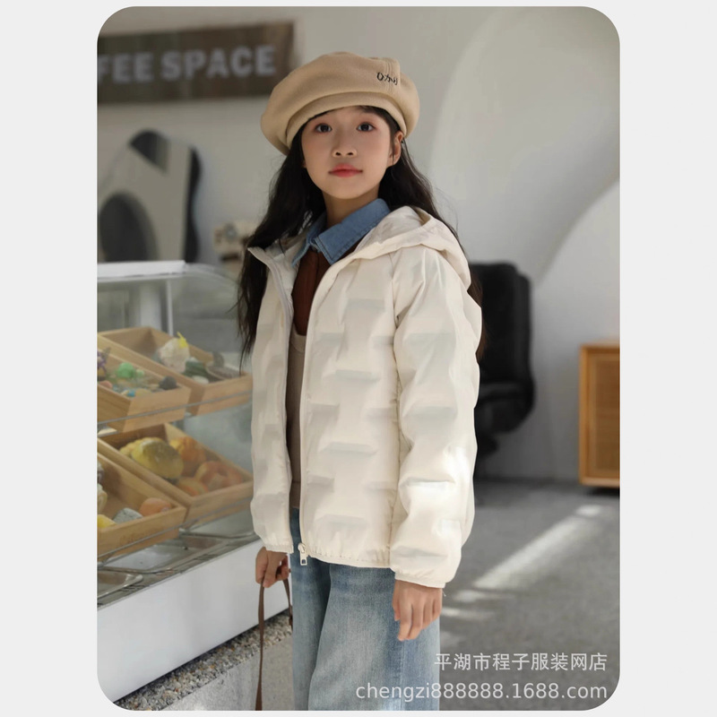新款儿童超轻三防保暖连帽外套男童女童大童压胶无缝户外90羽绒服|undefined