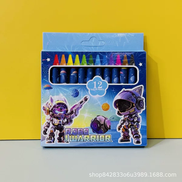 Color crayon 12-color cartoon brush painting book crayon 802 student kindergarten stationery in stock robot doll