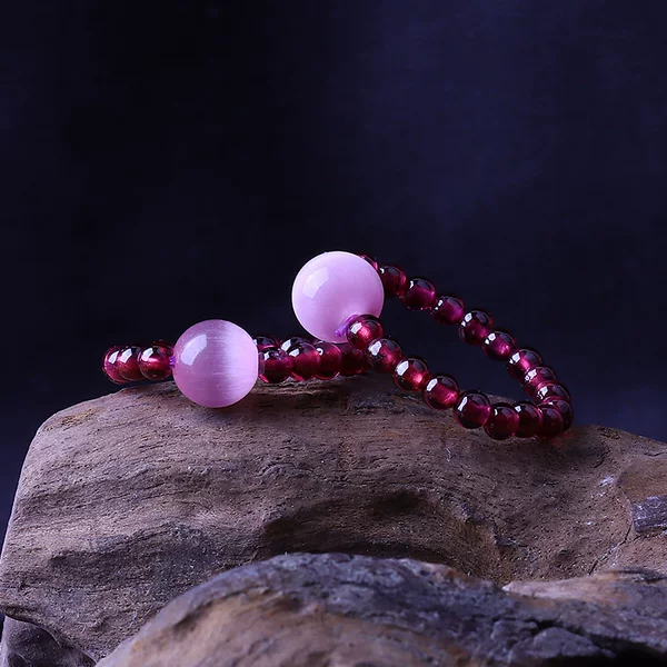 Natural Transfer Beads Wine Red Garnet Ring Women's Round Bead Ring Powder Cat's Eye Finger Ring Purple Teeth Black Red Agate