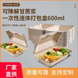 餐厅甘蔗浆可降解一次性连体打包盒600ml环保餐饮包装一次性碗