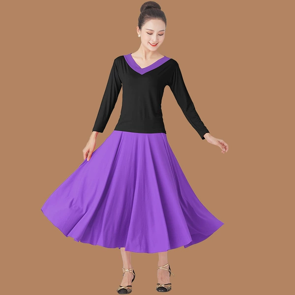 Purple long-sleeve, colored long skirt