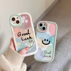 Ins colorful block gradient smiling face, suitable for Apple 14/13 Pro Max phone cases, iPhone 15 female 12th new model