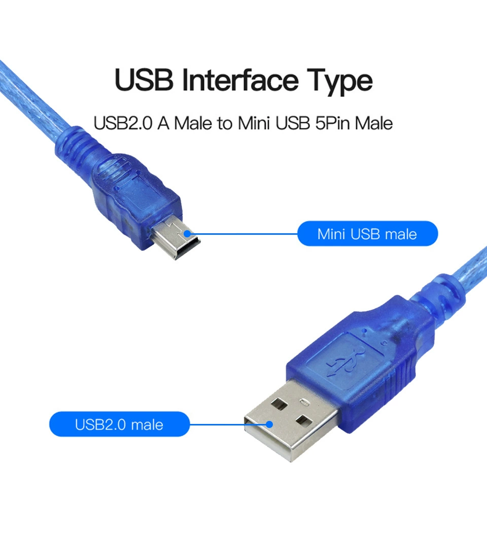 Прозрачный синий USB порт PUBLIC к MINI 5PT разъему синий USB разъем к 5P мужской T-головки USB кабель данных