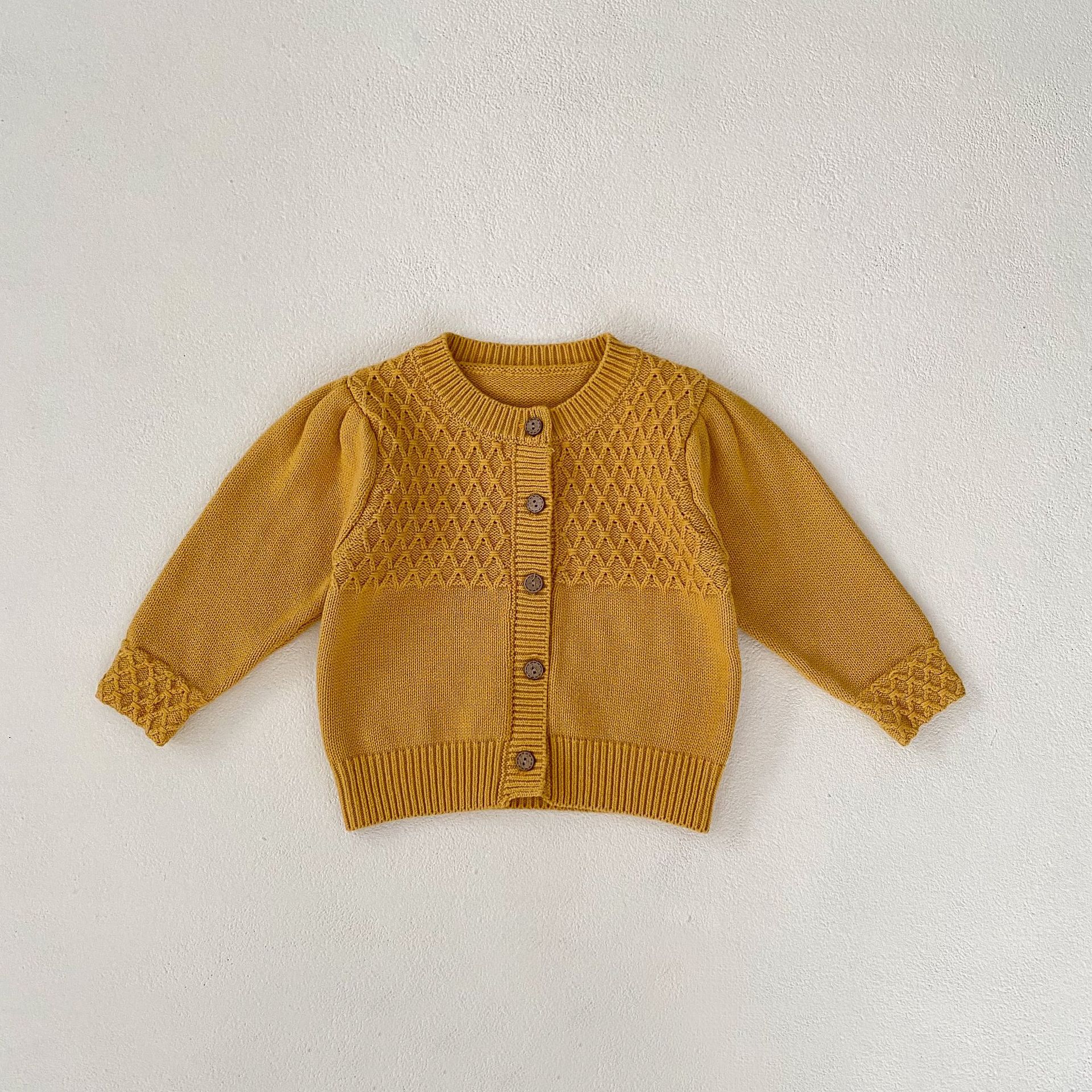 Proljetna 2024. žuta pletena jakna za dojenčad i djevojčice + jednobojni kaput na naramenice, set od 2 dijela dostupan za sortiranje_voghion.com