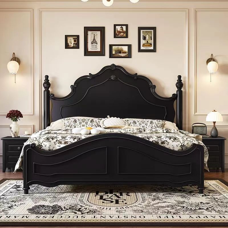 American Style Retro Solid Wooden Bed Retro 1.8 m Double Bed Adult Queen Bed 1.5 m Palace Style Wedding Bed Storage Bed