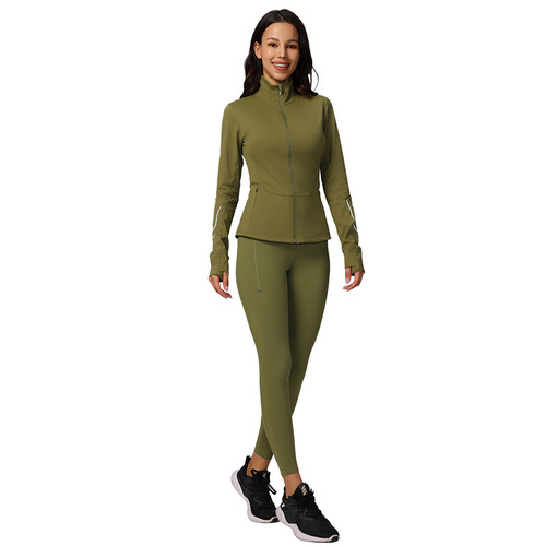 Reflective Night Run Collared Long-Sleeve Zipper Lulu Yoga Pants Running Fitness Body-Shaping Waist-Trimming Sport Coat