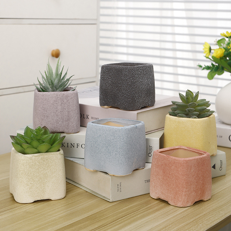 Cerámica de gres suculenta maceta de bambú transpirable simple planta verde planta olla decorativa pequeña maceta creativa al por mayor