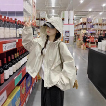 韩系冲锋衣米色短外套女小个子2025春季新款宽松时尚洋气显瘦上衣